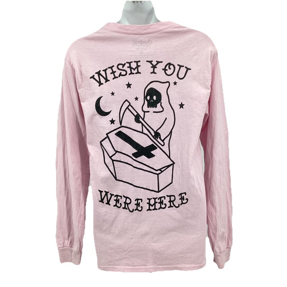 Spencers T Shirt Sz Small  Pink Long Sleeve "Wish You Were Here" Graphic Print
